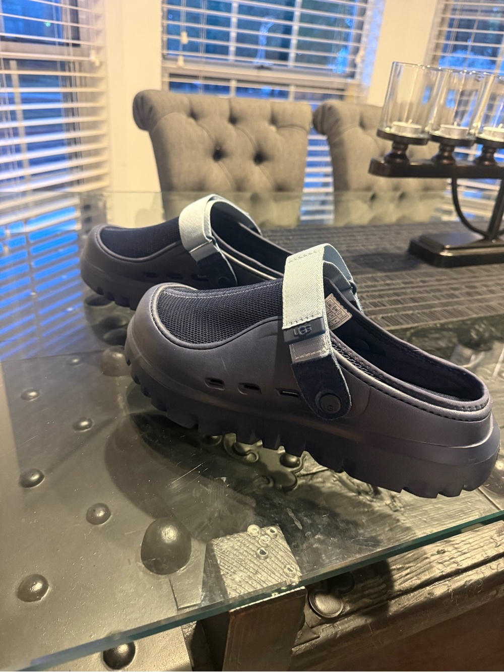UGG Men's Navy Clog Sandals with Light Blue Strap